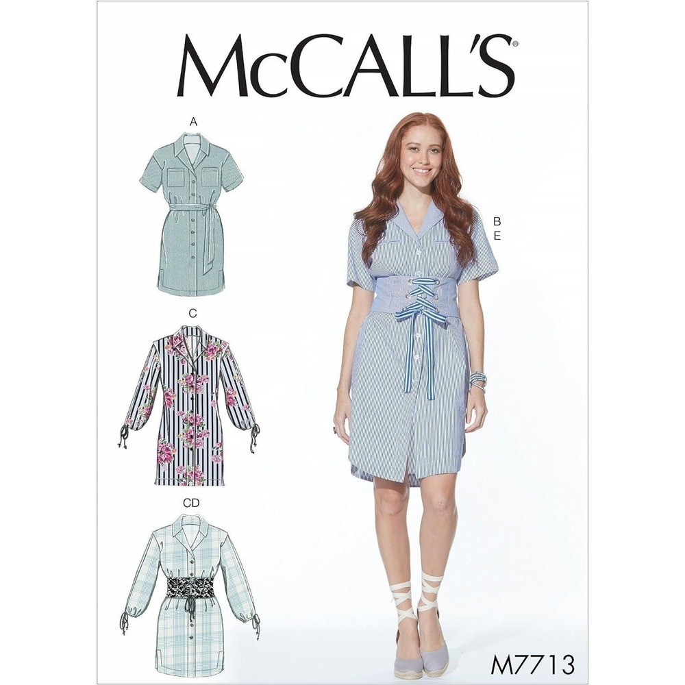 McCalls Sewing Pattern 7713 Dress Patch Pockets Belt Misses Size 16-26 UNCUT